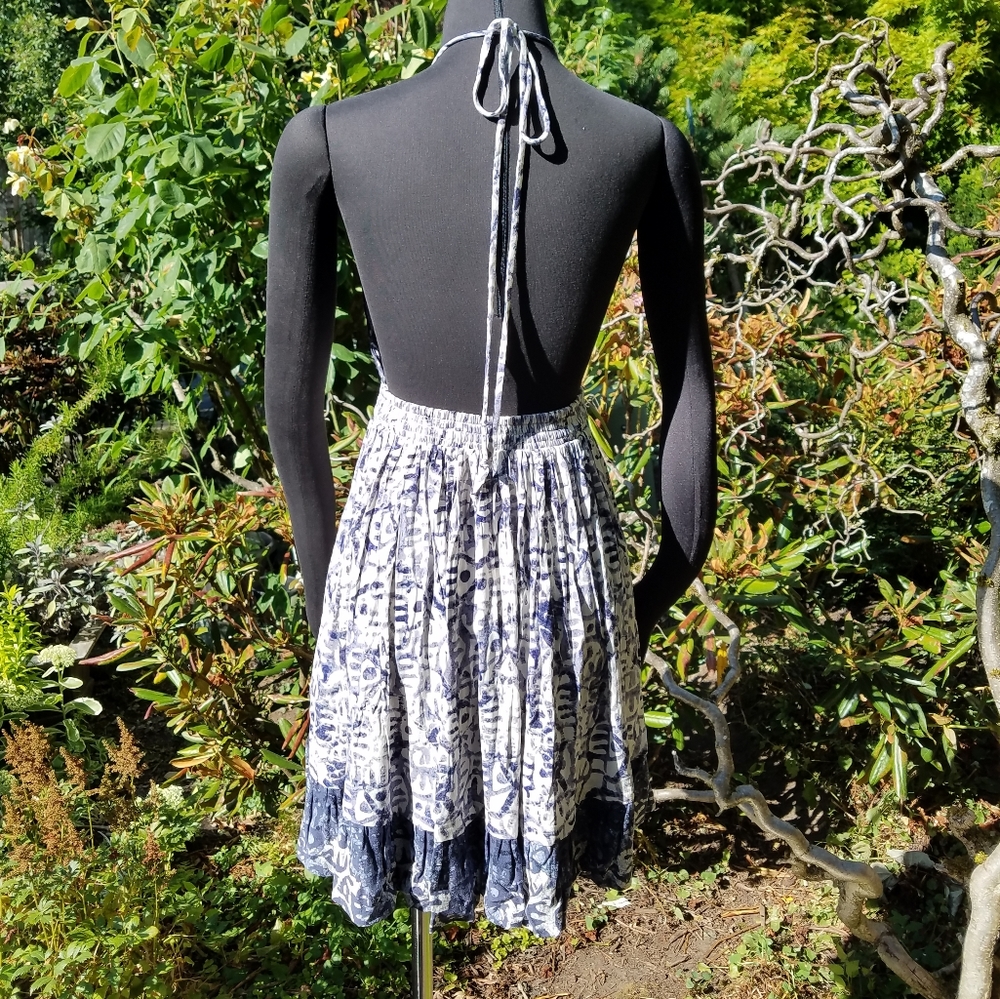 Free People Beach Day Mini Dress Halter Neck Blue Tribal Print Sz Sm Md & Lg NWT - Picture 3 of 16